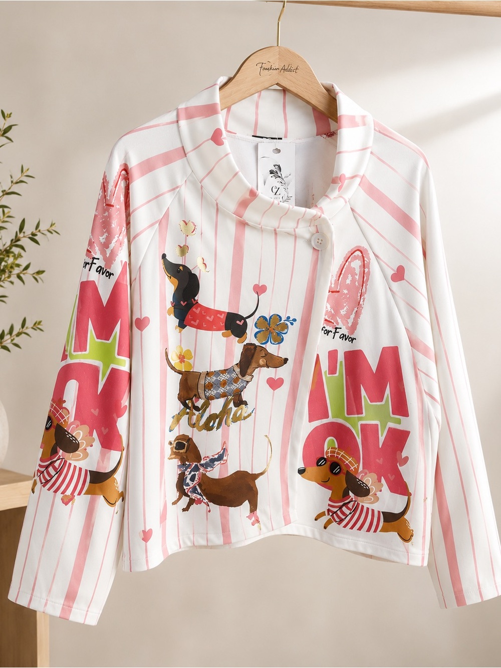 J12. From Italy 🇮🇹 Cute Dachshund Graphic Button Jacket